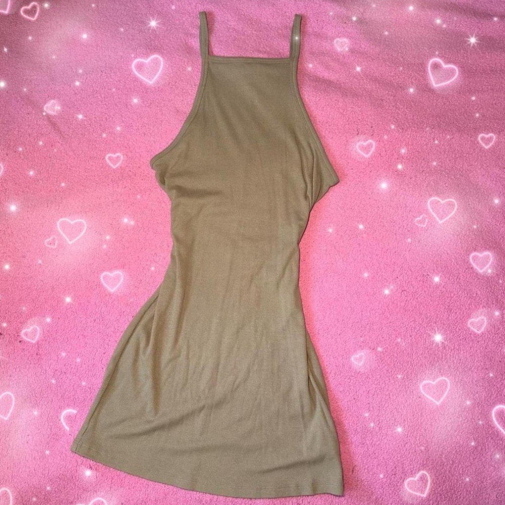 Ribbed khaki halter dress
